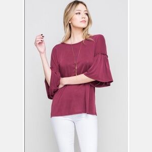 Women's Wine Top with Ruffled Sleeves by Les Amis